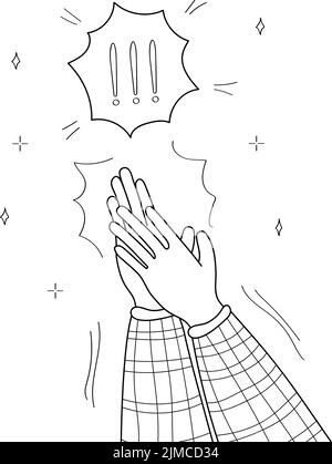 Applaudieren Sie Hände Vektor in Doodle-Stil. Handgezeichnetes Klatschen menschlicher Hände Doodle-Set. Stock Vektor