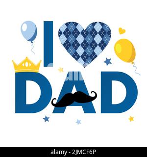 Vatertag-Bannerschablone mit Krone und auf weiß. Grüße und Geschenke zum Vatertag im flachen Stil. Promotion und Shopping-Vorlage für die Liebe Stock Vektor