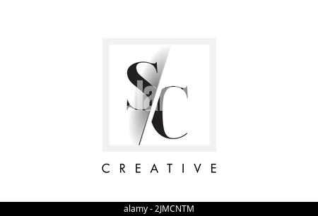 SC Letter Logo Design mit Creative Intersected und Cutted Serif Font. Stock Vektor