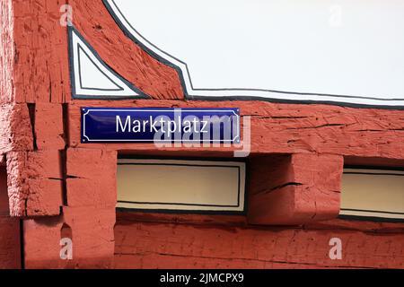 Das Straßenschild vom Marktplatz in Bad Saulgau. Sigmaringen, Tübingen, Baden-Württemberg, Deutschland Stockfoto