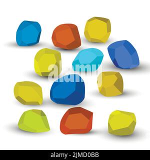 Cartoon-Steine. Isometrischer Satz Steinsteine. Regenbogensteine, natürliche Bausteinformen, Wandsteine. 3D flache isolierte Abbildung. Vektor Stock Vektor