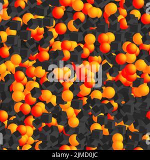 Goldene Kugeln und schwarze Würfel Nahtloses Muster, 3D Illustration Stockfoto