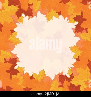 Natürlicher Hintergrund, Herbst- oder Herbstrahmen, gefallene Blätter in warmen Farben, rot, orange und gelb. Saisonales, helles Design mit Kopierfläche. Stock Vektor