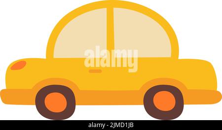 Niedliche gelbe Kinder Spielzeug Auto Illustration isoliert auf weiß in flachen Cartoon-Stil Stock Vektor