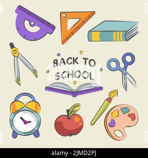 Schulbedarf für die Klasse der Schüler und Lehrer Teil 1 Stock Vektor