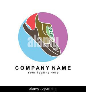 Sneakers Schuh Logo Design, Vektor-Illustration von trendigen Jugendschuhen, einfaches funky Konzept Stock Vektor