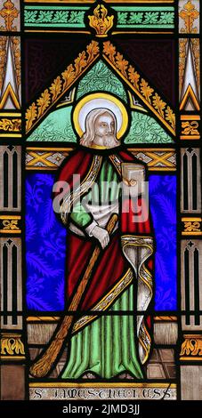 St. James the Less, saint, Glasfenster, von Joseph Grant of Costessey, 1856, Wighton, Norfolk, England Stockfoto