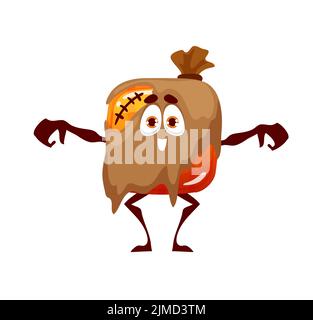 Cartoon Halloween Süßigkeiten Monster, Vektor Toffee Vogelscheuche Charakter in Sacktuch wickeln und Naht auf dem Kopf. Süßes Dessert mit lustig lächelndem Gesicht, Bonbon f Stock Vektor