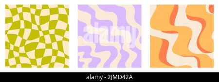 Retro 70s Wavy Abstract Hintergrundhüllen Set Stock Vektor