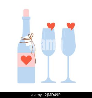 Liebe mit Champagner feiern. Valentinstag Gläser Getränk, romantische Datum Vektor Illustration Stock Vektor