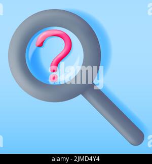 3D Vergrößerungsglas und Fragezeichen isoliert Stock Vektor