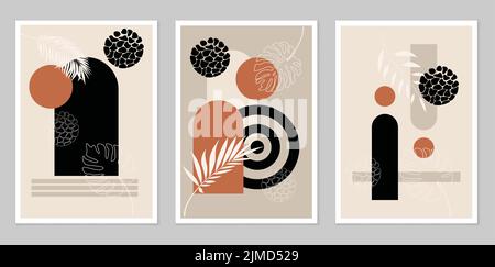 Boho-Stil. Moderne Illustration: Für minimalistischen Druck, Poster, Wanddekor. Zusammensetzung von einfachen Figuren. Stock Vektor
