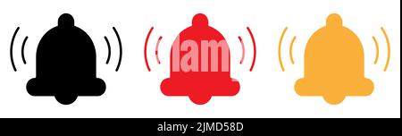 Glockenvektorsymbole. Alarmton- und Erinnerungssymbol in drei Farben, isoliert auf weißem Hintergrund Stock Vektor