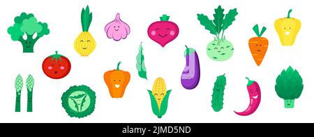Set von Bio-Gemüse isoliert auf weißem Hintergrund. Gesunder Lebensstil. Vektorgrafik im flachen Stil. Stock Vektor