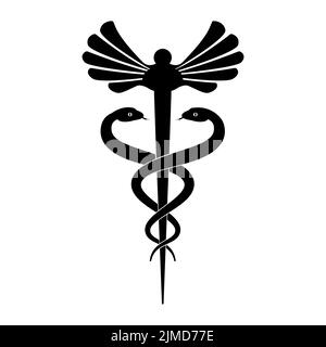 Caduceus, Stab von Hermes Icon isoliert auf weißem Hintergrund. Symbol für Handel und Verhandlung. Vektorgrafik Stock Vektor