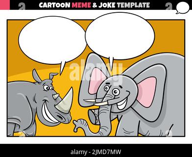 Cartoon-Illustration von Meme-Vorlage mit leerem Comic-Sprechballon und Nashorn und Elefant Stock Vektor