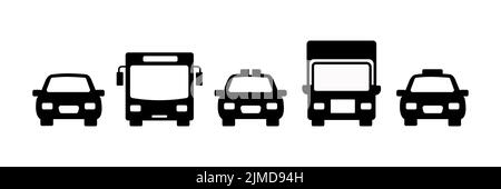 Autos Transport Symbole Silhouette mit Reflexion in der Vorderansicht Stock Vektor