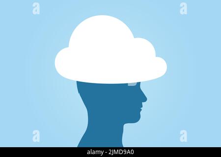 Mann Kopf in den Wolken Silhouette gegen blauen Himmel - Tagträumersprache - Vektor-Illustration Stock Vektor