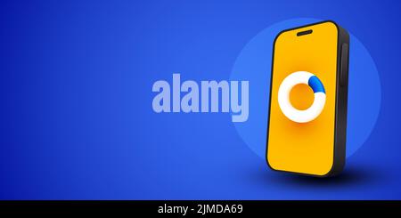 Markttrends und Geschäftsanalysen auf dem Smartphone. Infografik und Statistiken auf dem Bildschirm. Vorlage für Landing-Page Stock Vektor