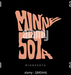 Ein farbenfroher Text der MINNESOTA State Map auf schwarzem Hintergrund, Montana Schriftzug. Stock Vektor