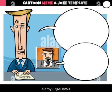 Cartoon-Illustration der Meme-Vorlage mit leerem Comic-Sprechballon und tv-Moderator oder Sprecher Stock Vektor