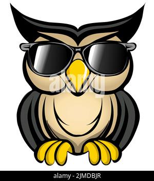Eule mit Sonnenbrille, Logo - Vektor-Illustration (ideal für den Druck auf Stoff oder Papier, Poster oder Tapete, Hausdekoration) Stock Vektor