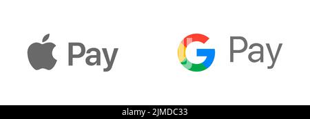 Polen BRESLAU - 22. Juli 2022: Icons des elektronischen Zahlungssystems Apple Pay und google Pay. Vektorvarianten für Websites und Anwendungen. Flache s Stock Vektor