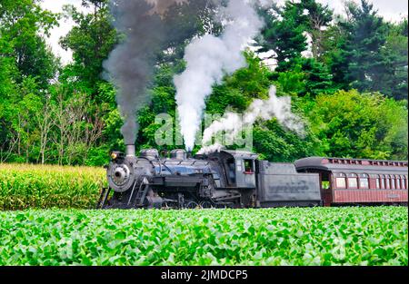 Antiker Dampfzug mit Passagierzug Stockfoto