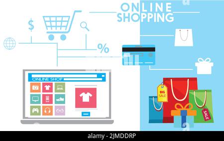 Eine Vektordarstellung eines Online-Shopping-Konzepts, das seinen Vorteil zeigt Stock Vektor