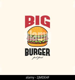 Eine einfache Illustration einer Burgershop-Logo-Idee auf zwei verschiedene Arten - schwarz und weiß. Stock Vektor