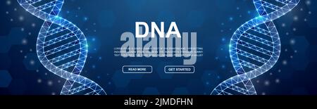 DNA Spirale polygonales Symbol für Kopf Promotion Banner. Horizontale Low-Poly-Poster-Illustration. Biotech, Helix Design Vorlage Illustration Konzept. Stock Vektor