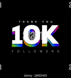 Eine Vektordarstellung eines Textes „Vielen Dank 10K Followers“ mit farbenfrohem Design Stock Vektor