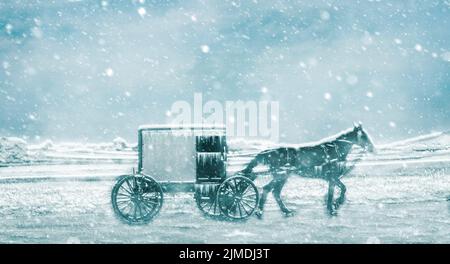 Amish Horse und Buggy Reisen auf einer Wohnstraße Stockfoto