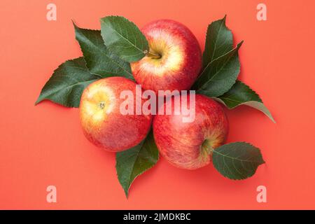Rote Äpfel Mit Blättern Auf Papierhintergrund Stockfoto