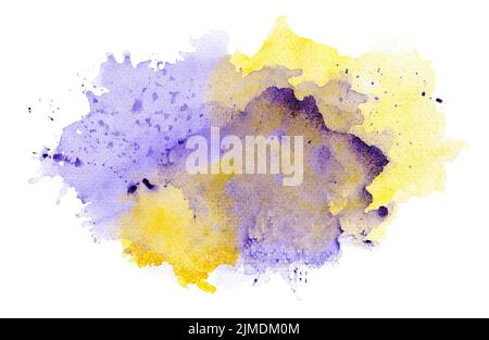 Abstrakter Wasserfarben-Splash In Lila Und Gelb Stockfoto
