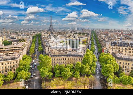 Paris Frankreich, Hochwinkel, Skyline am Eiffelturm Blick vom Arc de Triomphe Stockfoto