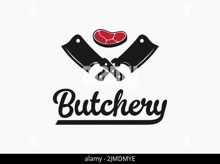 Eine einfache Illustration einer Metzgerei-Logo-Idee auf weißem Hintergrund. Stock Vektor
