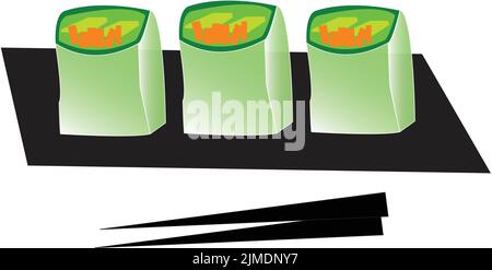 Ein Vektordesign aus Frühlingsrollen und vietnamesischem Essen mit lokalem Geschmack und Stöcken auf weißem Hintergrund Stock Vektor