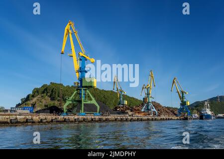 Krane im Hafen Stockfoto