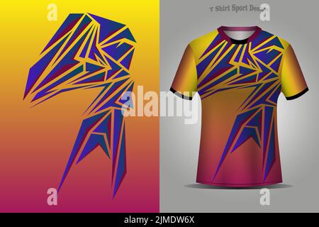 Ein digitales abstraktes Muster auf einem gelben T-Shirt vor grauem Hintergrund. Skalierbare Vektorgrafiken. Stock Vektor