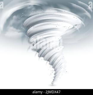 Realistischer Tornado Wirbel mit dunklen Wolken in Himmel Vektor-Illustration Stock Vektor