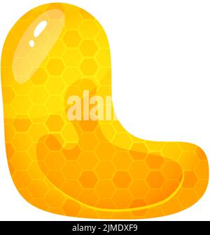 Honigsüße Schrift. Flüssiger Honig Cartoon Alphabet, Gelbe Wabenvektor Schriftart. Einzelner Buchstabe. Stock Vektor