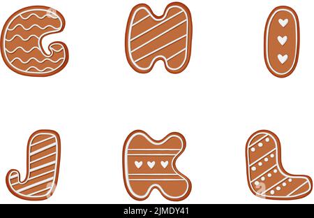 Lebkuchenalphabet. Kreatives Lebkuchen-Typografie-Design. Keks traditionelle dekorative Alphabet. Schriftart Christmas Cookie. Stock Vektor