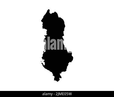 Albanien-Karte. Albanische Landkarte. Schwarz-Weiß nationaler Umriss Grenzform Grenzform Geographie Territorium EPS Vektorgrafik Clipart Stock Vektor