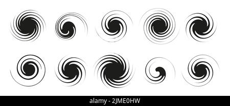 Vektorset für Spiralen und Wirbel. Geometrische runde, verdrehte, abstrakte Designelemente Stock Vektor