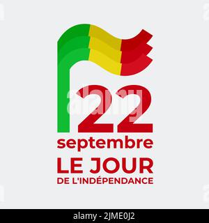 22. September, tag der Unabhängigkeit malis. Vektorvorlage mit gewellter Flagge in einfachem prägnanten Stil, Symbol. Nationalfeiertag von Mali. Grußkarte Stock Vektor