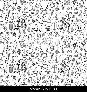 Nahtloses Muster mit weihnachtlichen Illustrationen. Stock Vektor