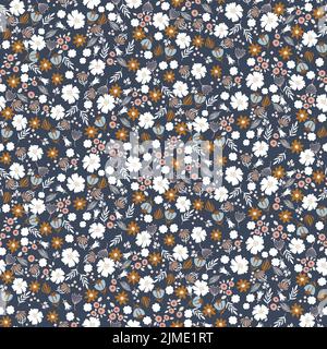 Millefleur Muster blau retro Farbe Blumen zartes nahtloses Muster. Stock Vektor