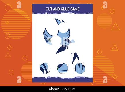 Schneiden und kleben Spiel für Kinder mit Fisch. Schneidpraxis für Vorschulkinder. Arbeitsblatt zum Bildungswesen. Stock Vektor
