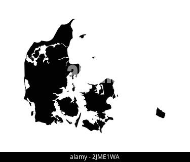 Dänemark-Karte. Dänische Landkarte. Dane Black and White National Outline Geography Border Boundary Shape Territory EPS Vektorgrafik Clipart Stock Vektor